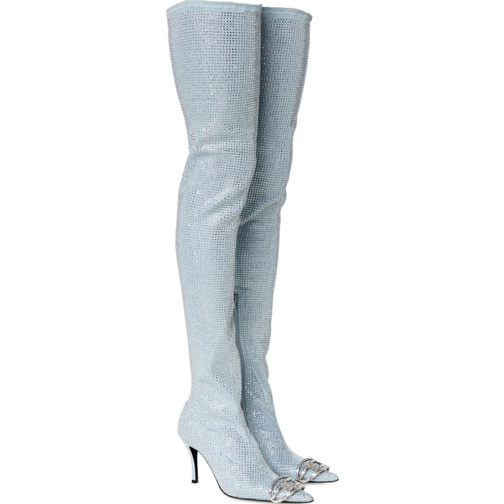 D-Venus Tbt Over-the-knee Boots in Rhinestones Denim. EU 38 size. Retail $3,095